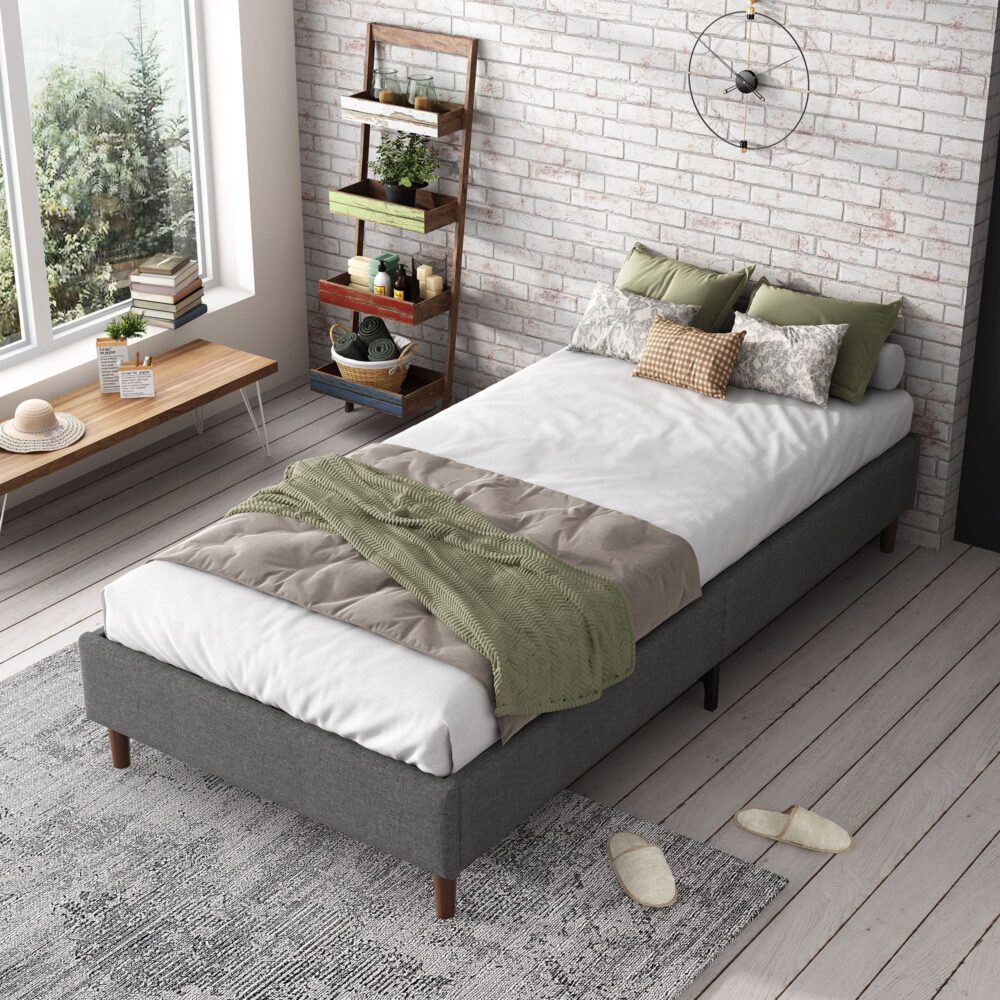 Single Bed Frame Mattress Foundation in Dark Grey