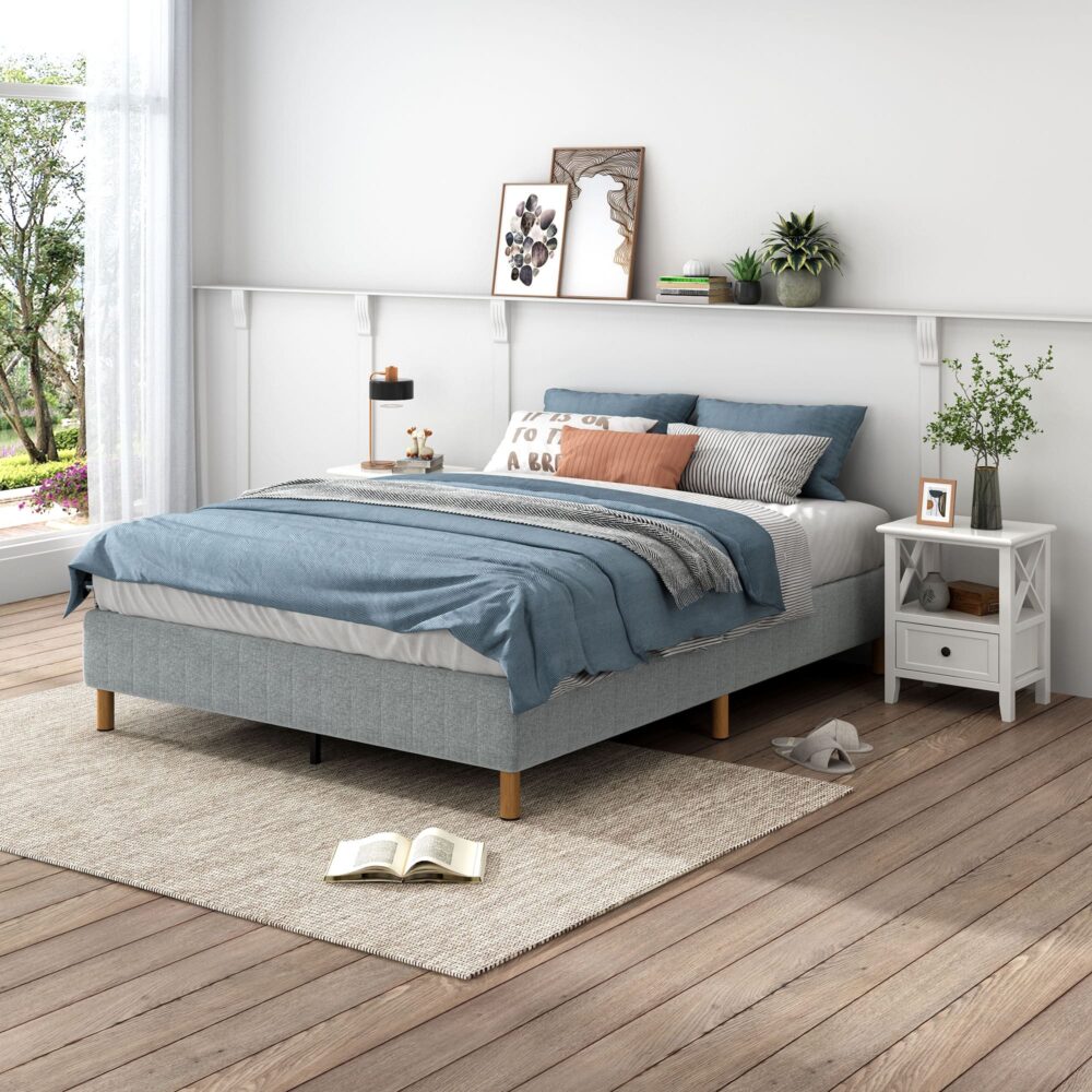 Double Metal Bedframe Mattress Foundation Light Grey