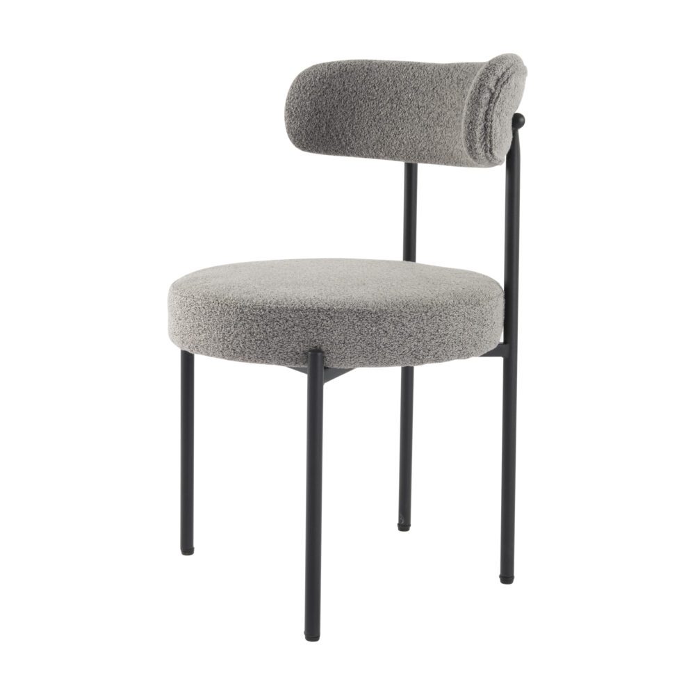 Plush Boucle Cushioned Elsa Dining Chairs in Slate Grey