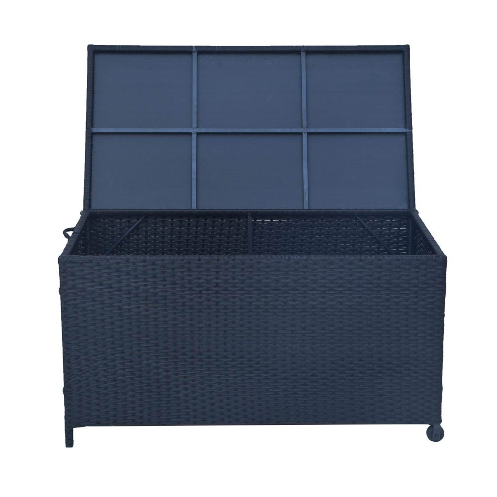 Outdoor PE Black Wicker 320L Storage Box Garden