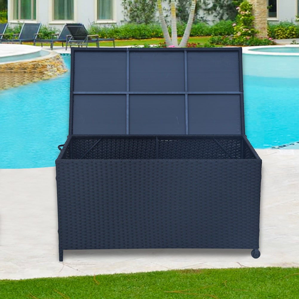 Outdoor PE Black Wicker 320L Storage Box Garden