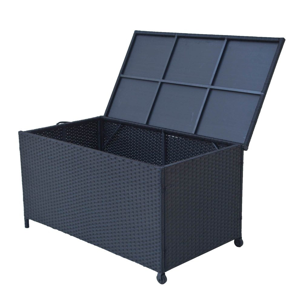 Outdoor PE Black Wicker 320L Storage Box Garden