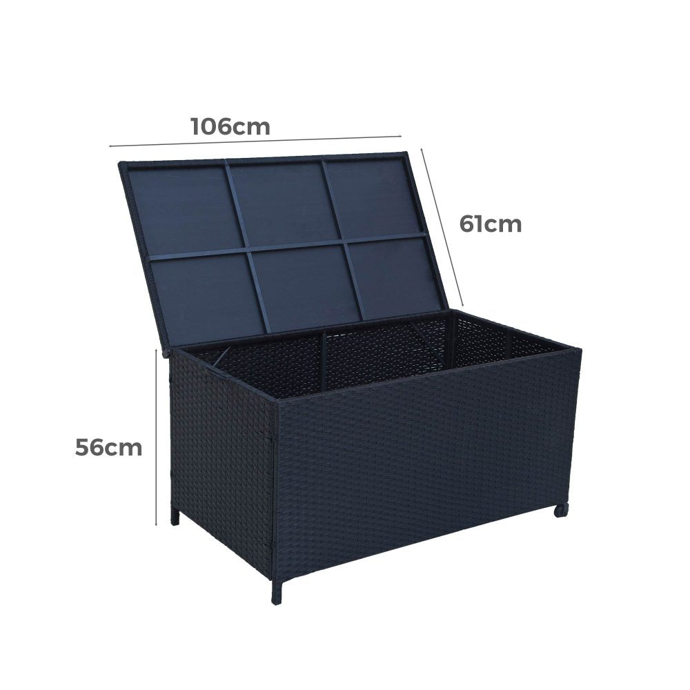 Outdoor PE Black Wicker 320L Storage Box Garden