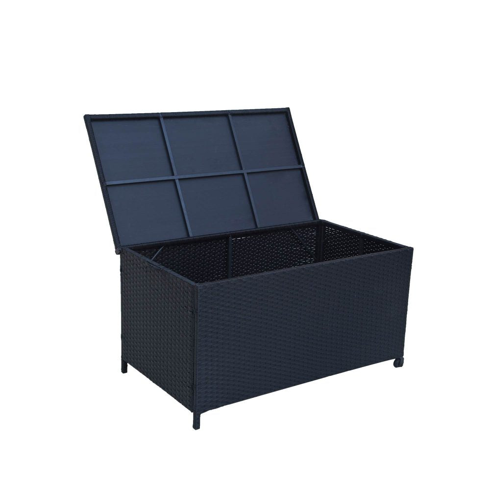 Outdoor PE Black Wicker 320L Storage Box Garden