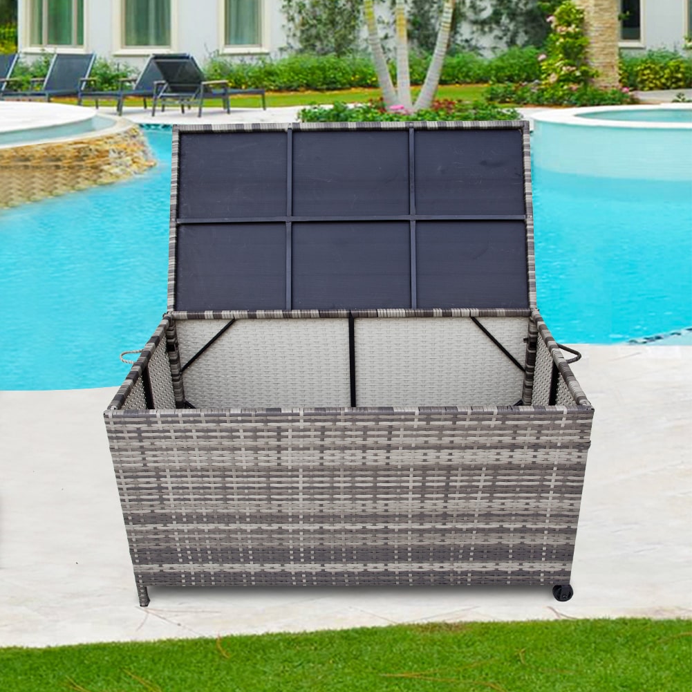 Outdoor PE Grey Wicker 320L Storage Box Garden 