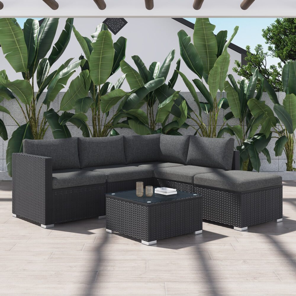 5 Seat Outdoor Black Lounge Sofa Furniture Set