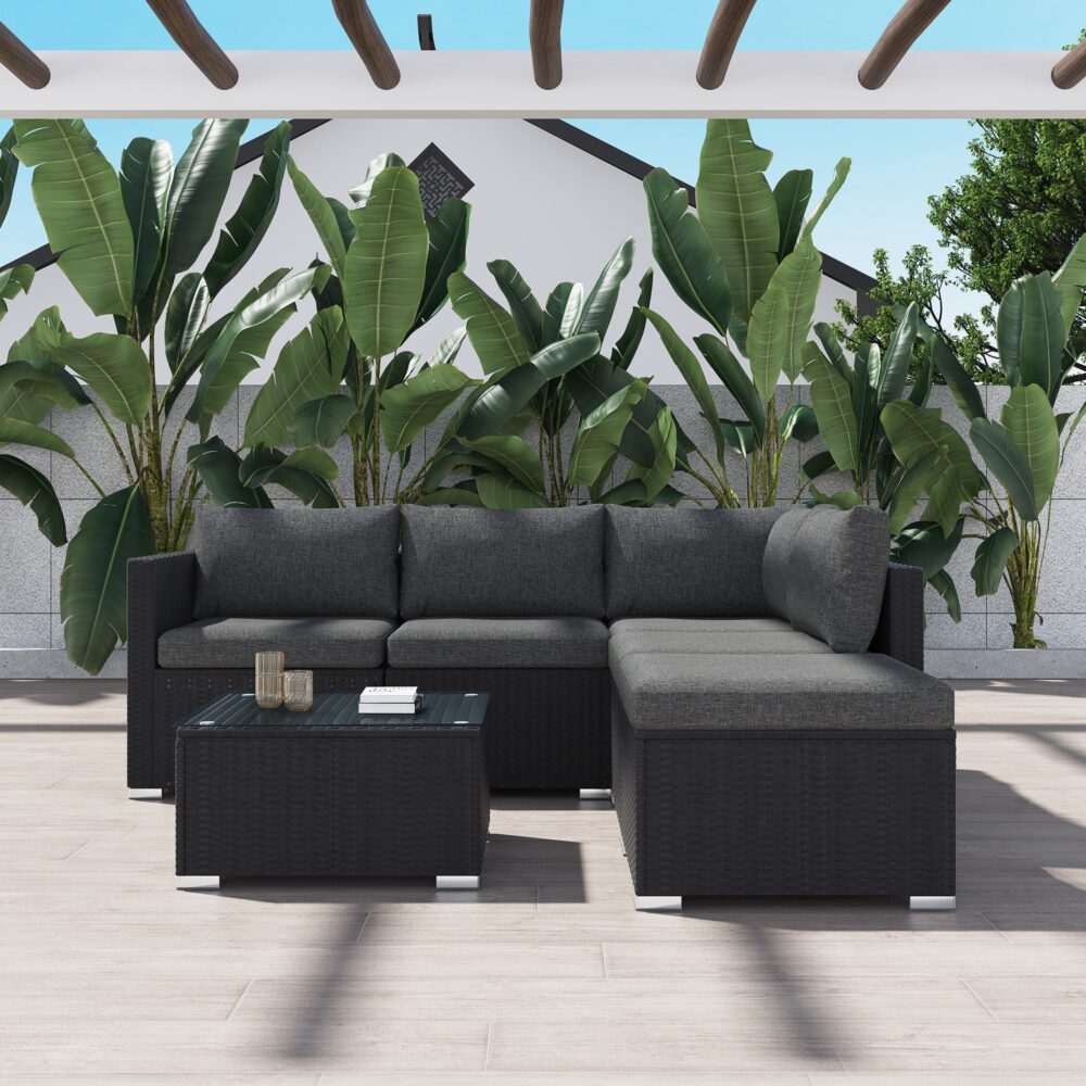 5 Seat Outdoor Black Lounge Sofa Furniture Set