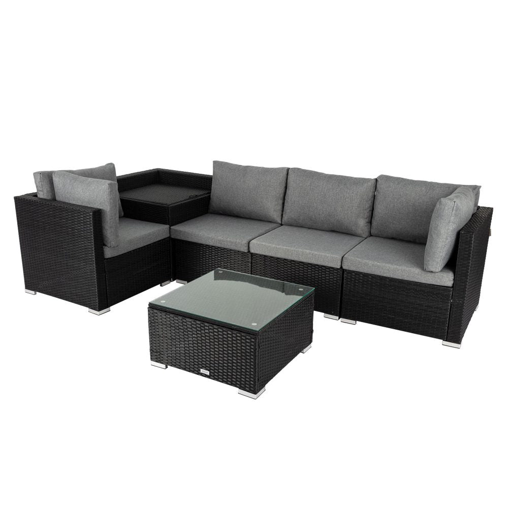 6pc Outdoor Black Modular Lounge Sofa 