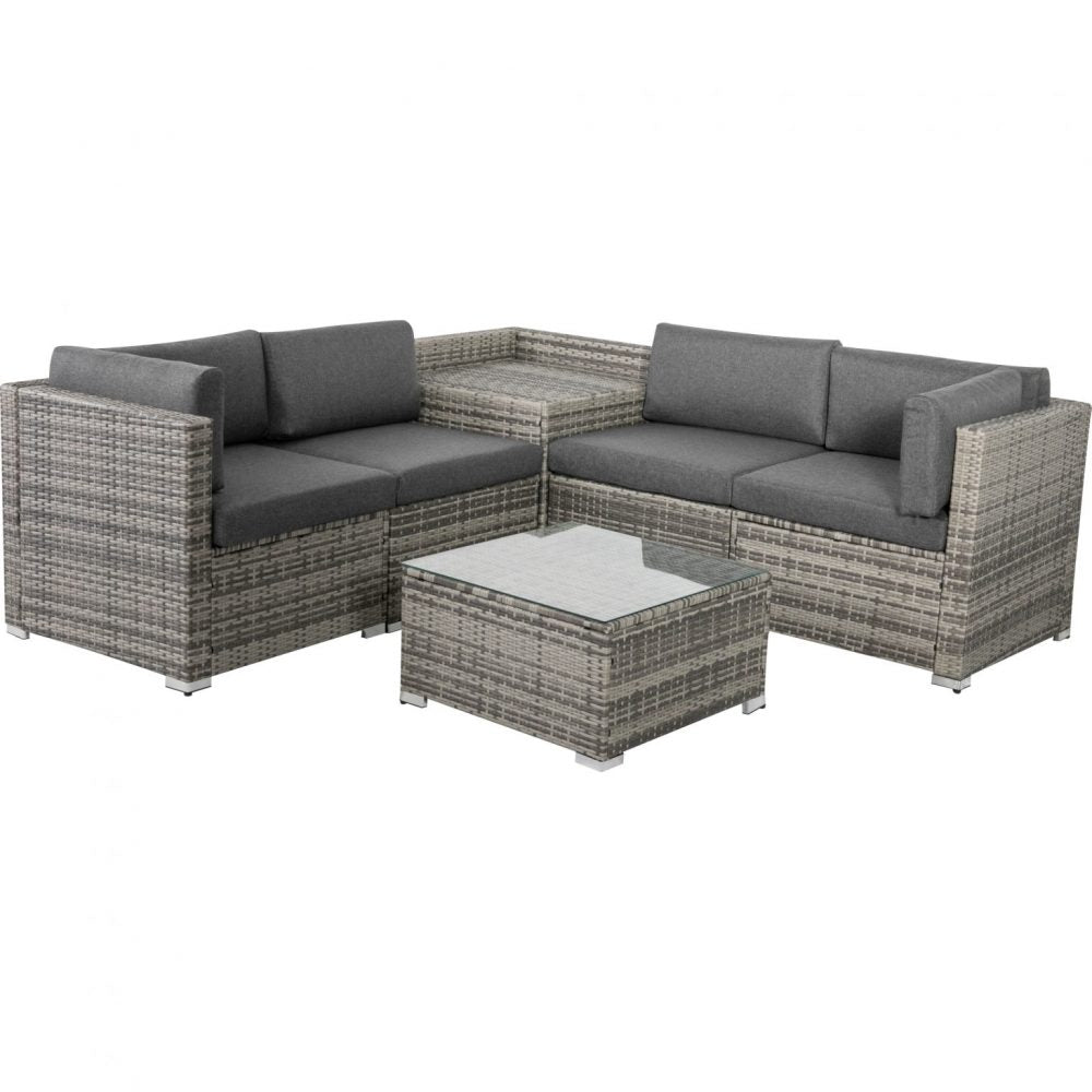 6pc Outdoor Grey Modular Lounge Sofa Furniture Set