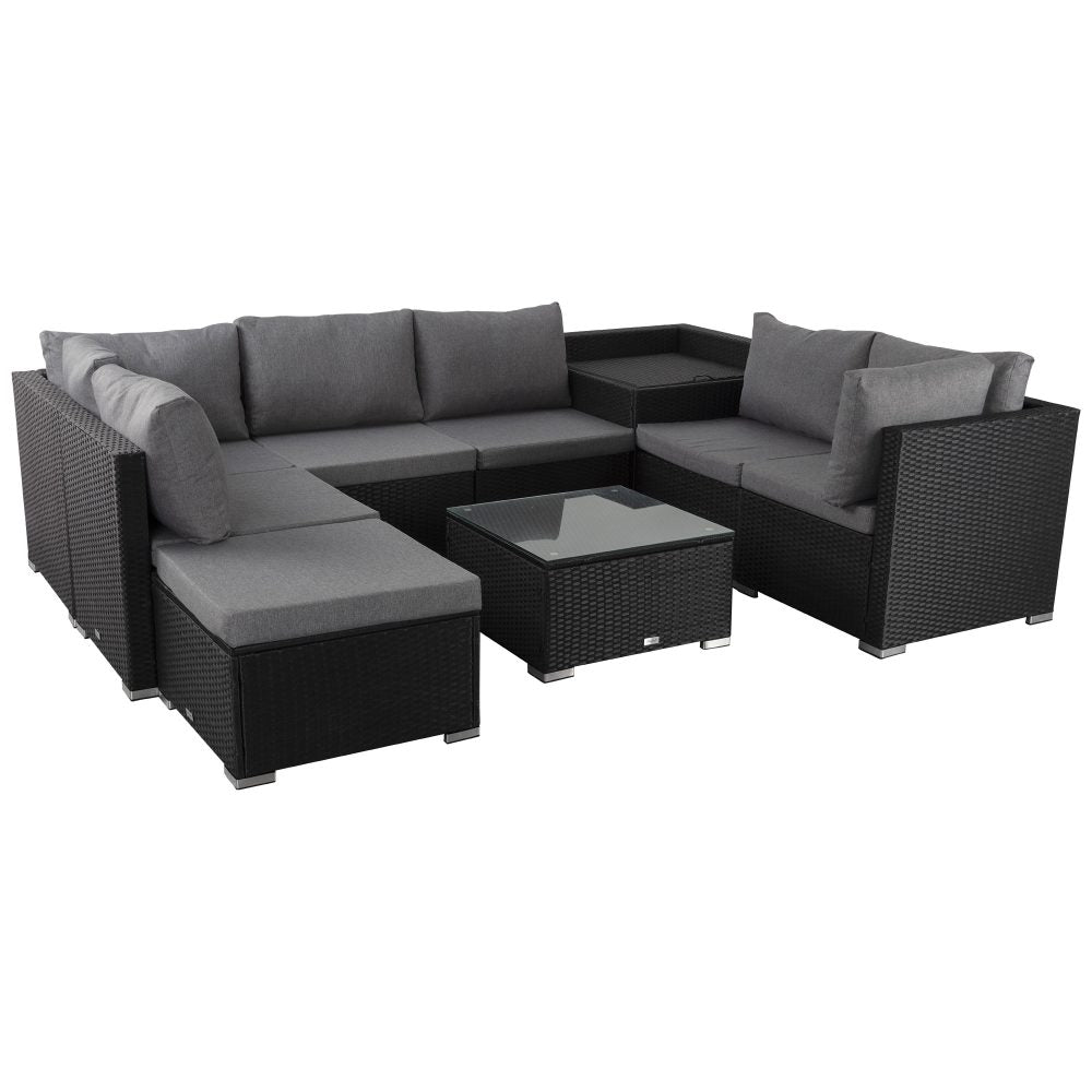 9pc Outdoor Black Modular Ottoman Lounge Sofa Furniture Set