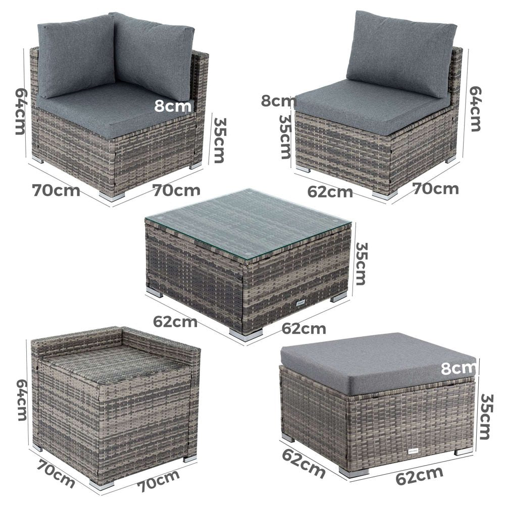 9pc Outdoor Black Modular Ottoman Lounge Sofa Furniture Set