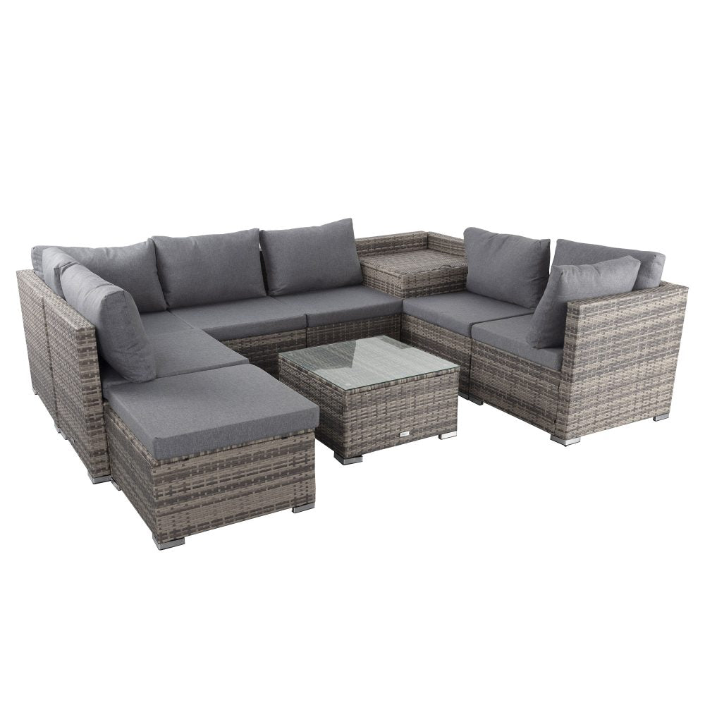 9pc Outdoor Grey Modular Ottoman Lounge Sofa Furniture Set