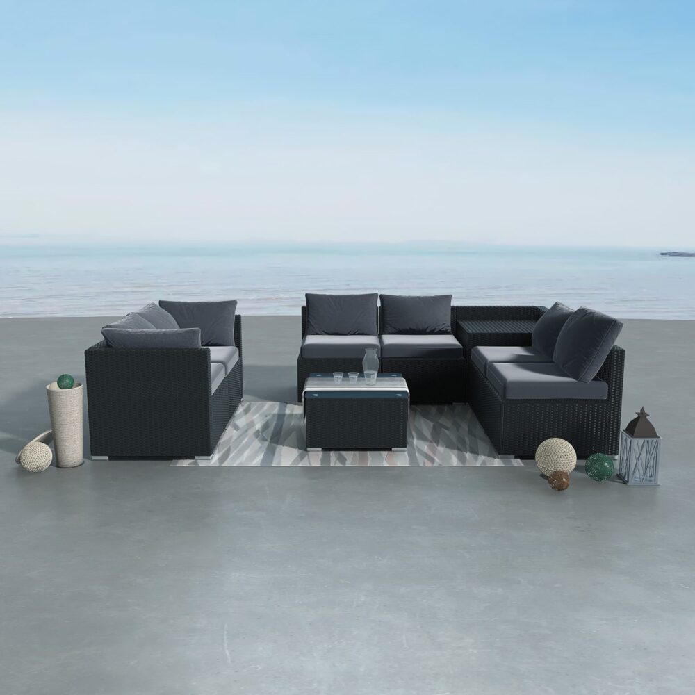 8pc Outdoor Black Modular Lounge Sofa Furniture Set