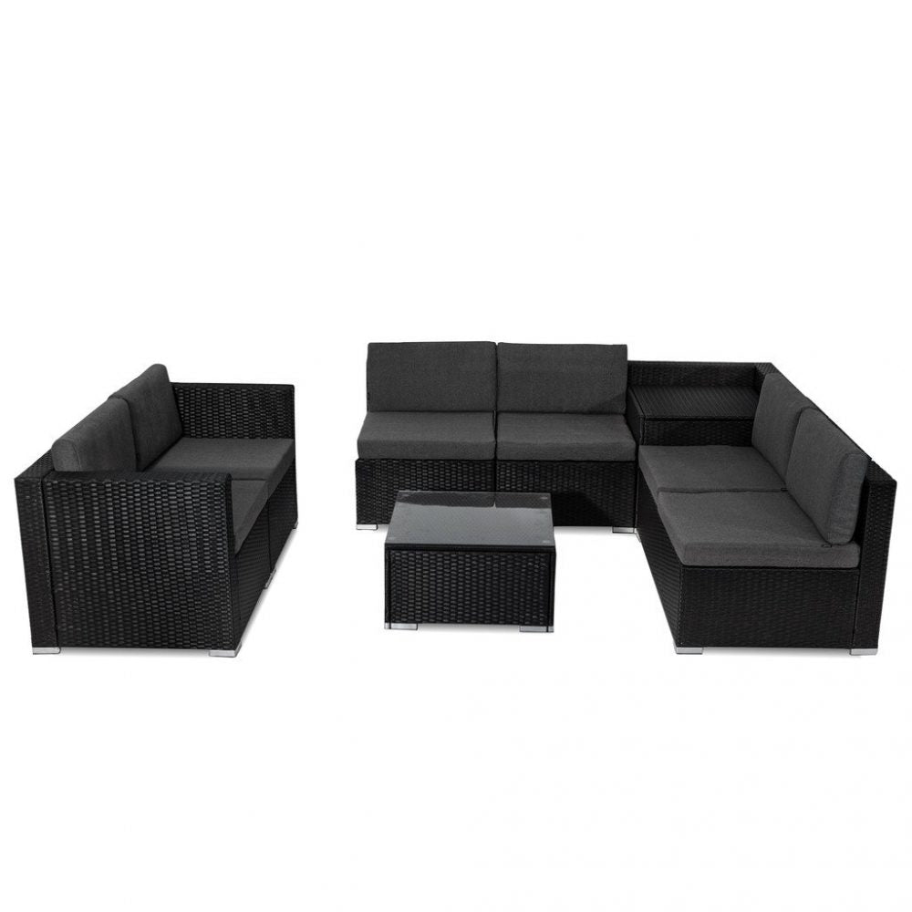 8pc Outdoor Black Modular Lounge Sofa Furniture Set