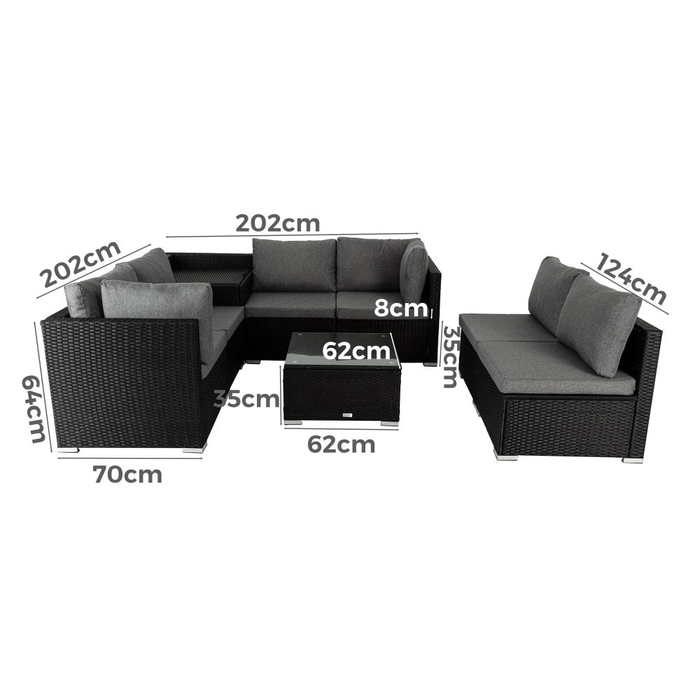 8pc Outdoor Black Modular Lounge Sofa Furniture Set