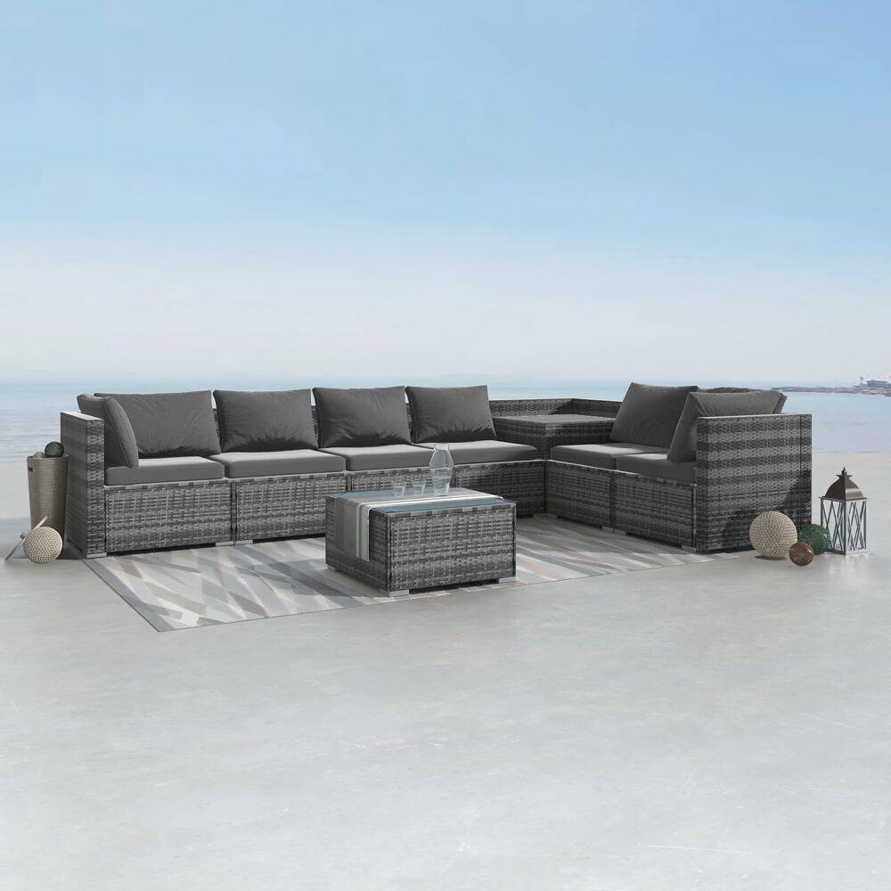 8pc Outdoor Grey Modular Lounge Sofa Furniture Set