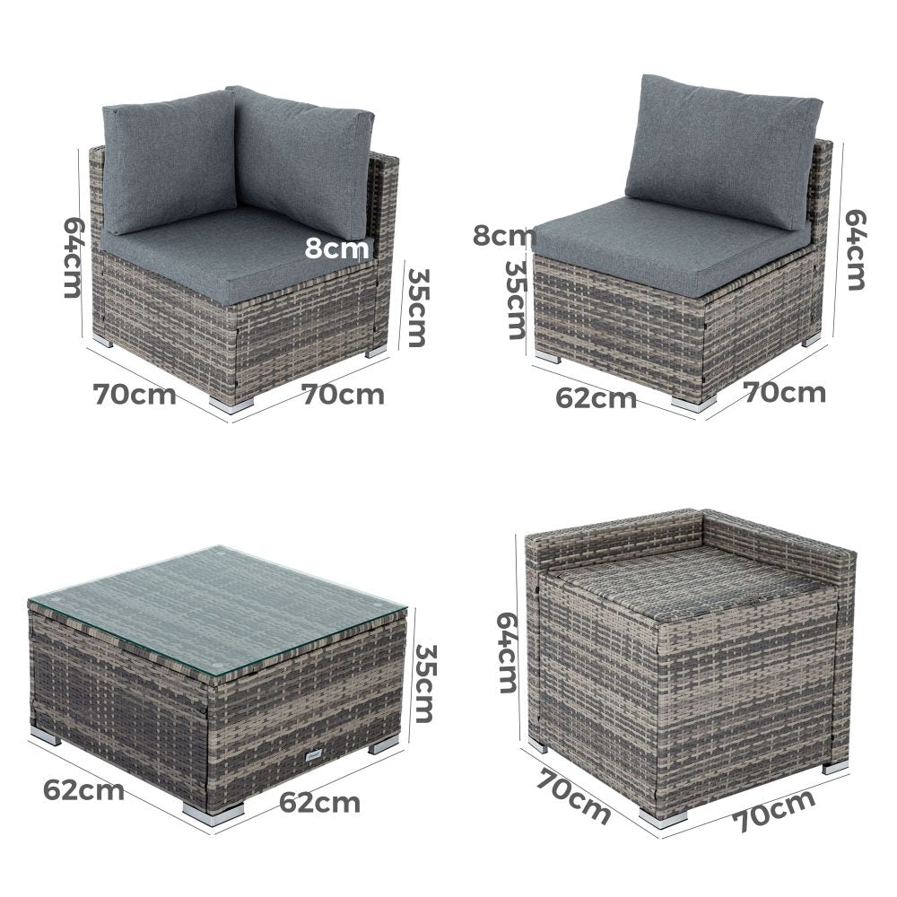 8pc Outdoor Grey Modular Lounge Sofa Furniture Set