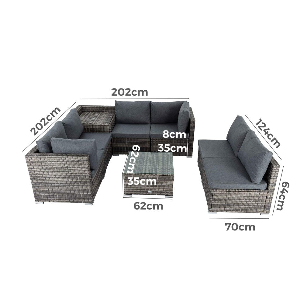 8pc Outdoor Grey Modular Lounge Sofa Furniture Set