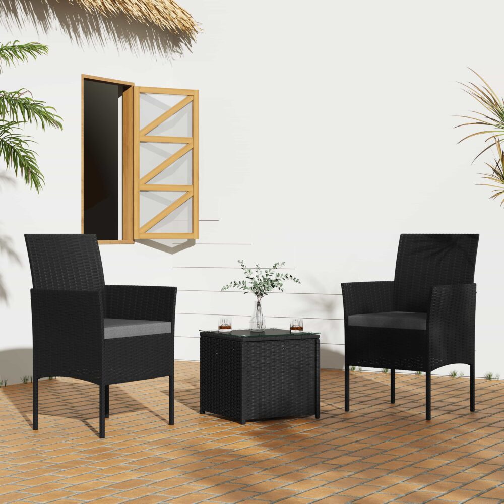 3pc Outdoor Table and Chairs Set Black