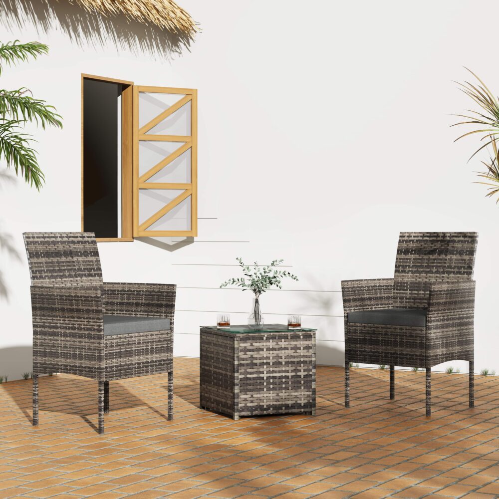 2 Seater PE Rattan Outdoor Furniture Chat Set Mixed Grey