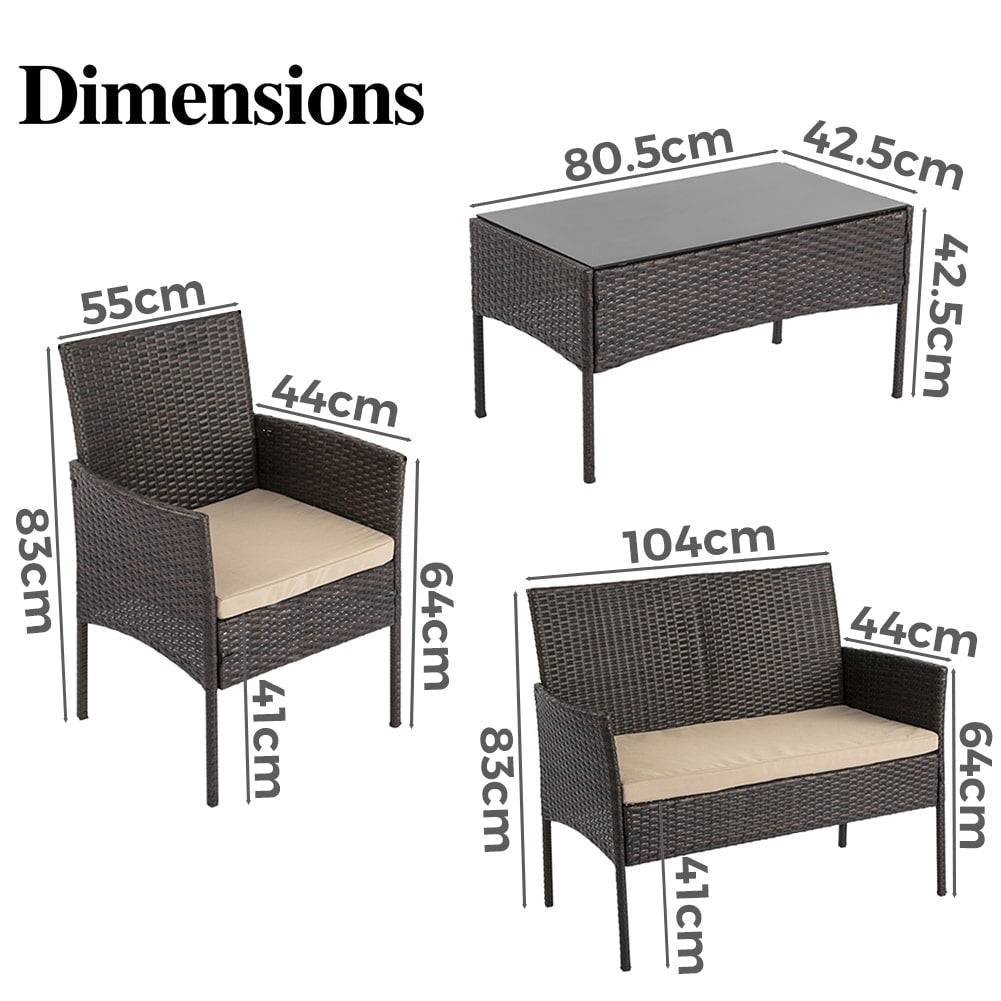 4 Seat Outdoor Wicker Lounge Sofa Furniture Set