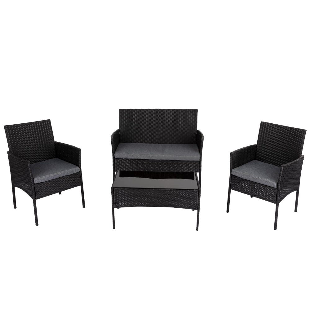 4 Seater Outdoor Black Wicker Lounge Sofa Furniture Set