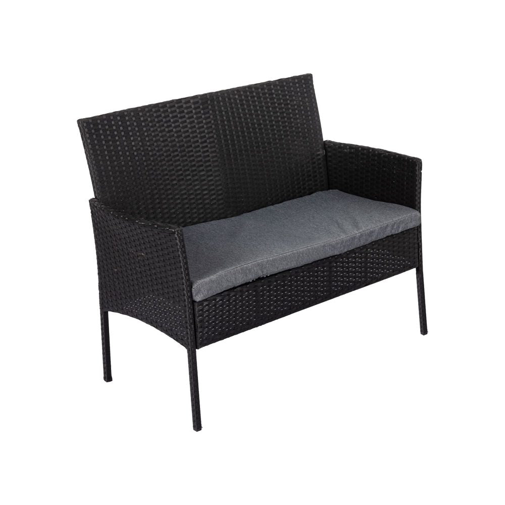 4 Seater Outdoor Black Wicker Lounge Sofa Furniture Set