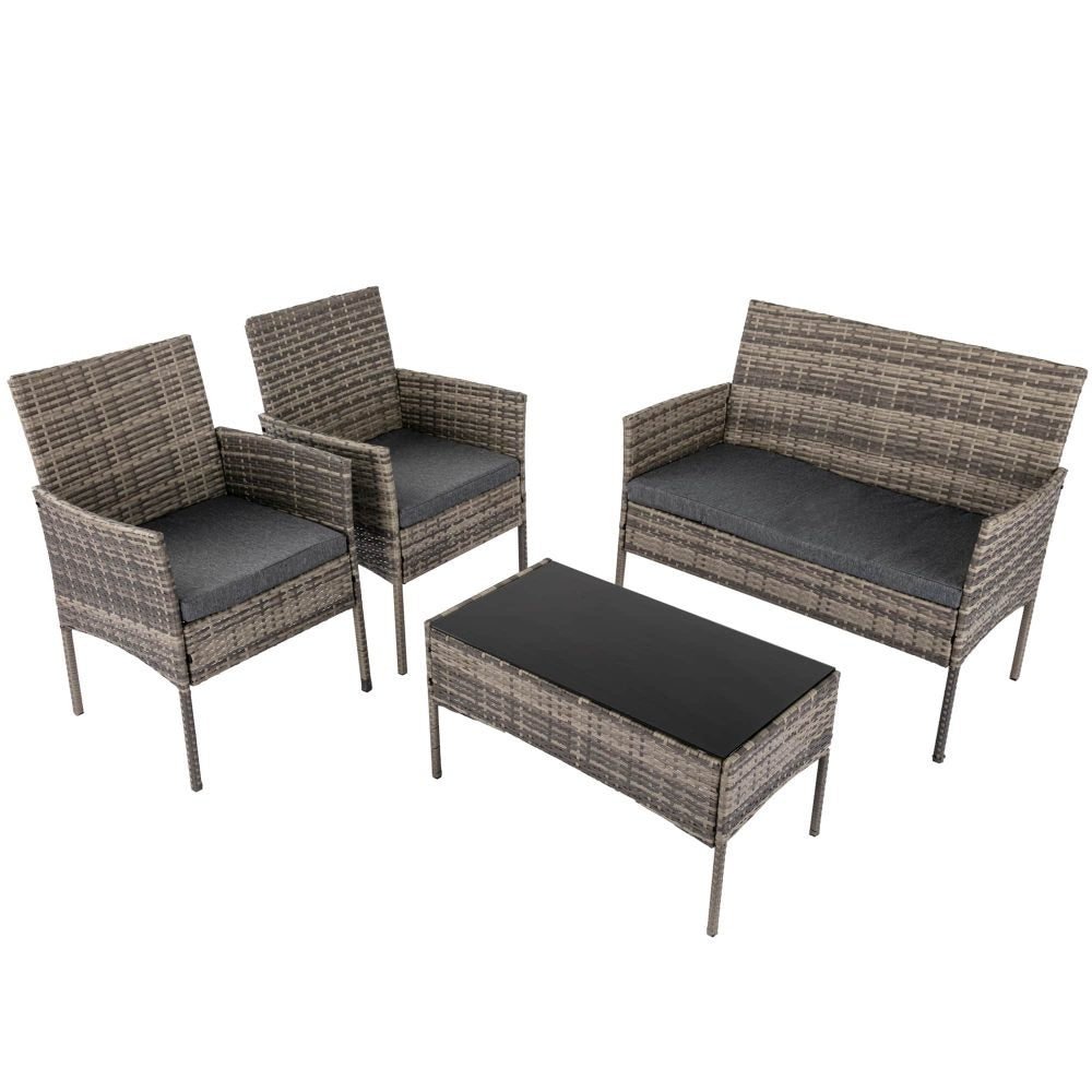 4 Seater Outdoor Grey Wicker Lounge Sofa Furniture Set