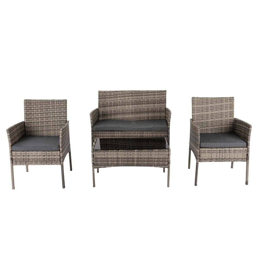 4 Seater Outdoor Grey Wicker Lounge Sofa Furniture Set