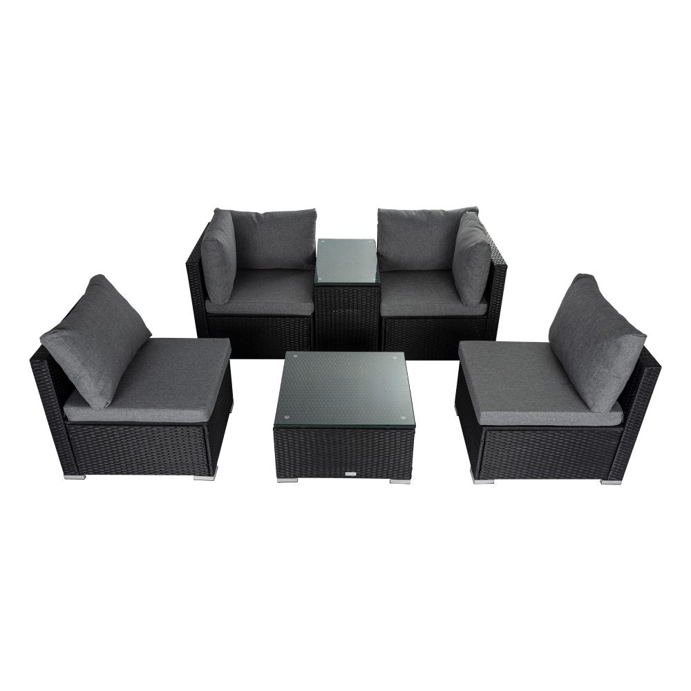 4 Seat Outdoor Black Wicker Lounge Sofa Furniture Set