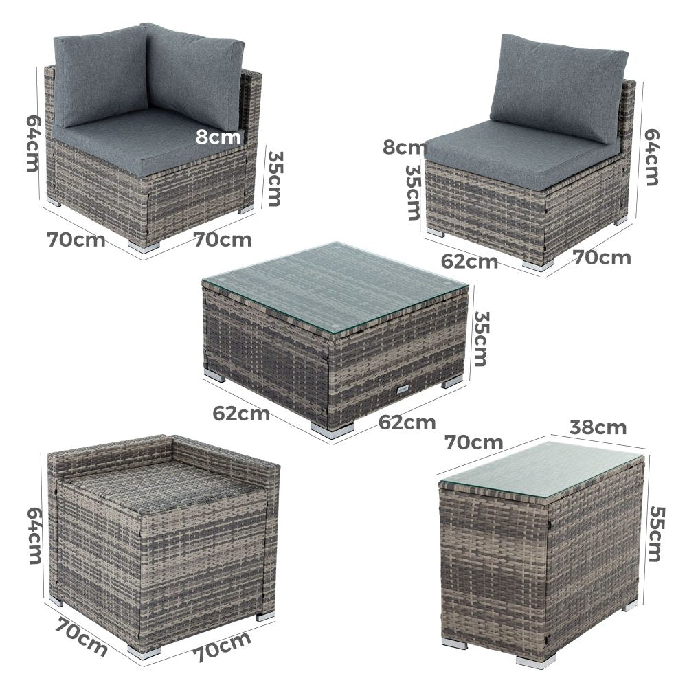 7pc Outdoor Black Wicker Lounge Sofa Furniture Set with Storage Corner