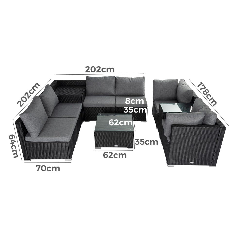 9pc Modular Wicker Outdoor Lounge Sofa Set