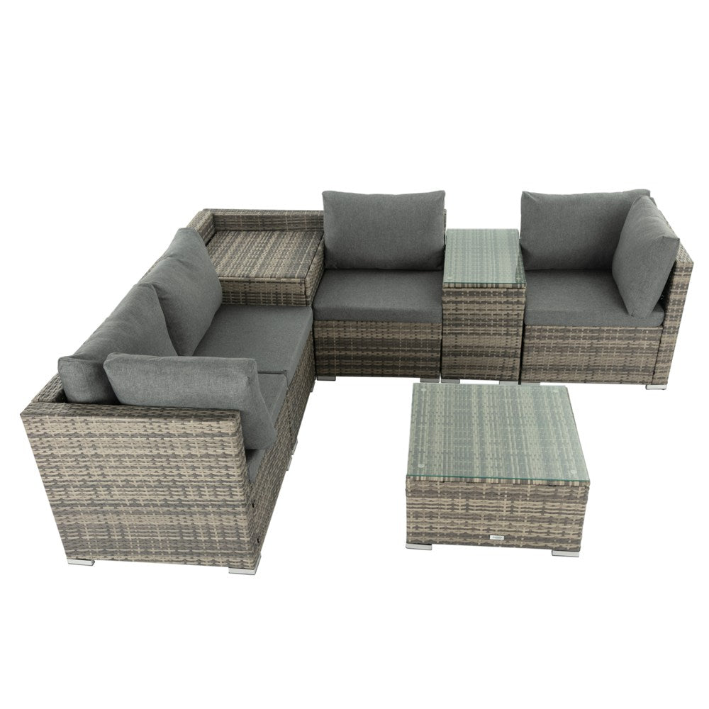 7pc Outdoor Grey Wicker Lounge Sofa Furniture Set with Storage Corner 