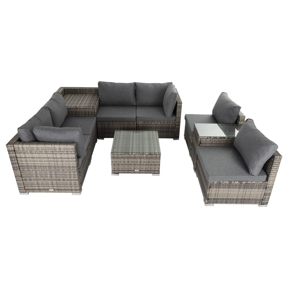 9pc Outdoor Grey Wicker Lounge Sofa Furniture Set