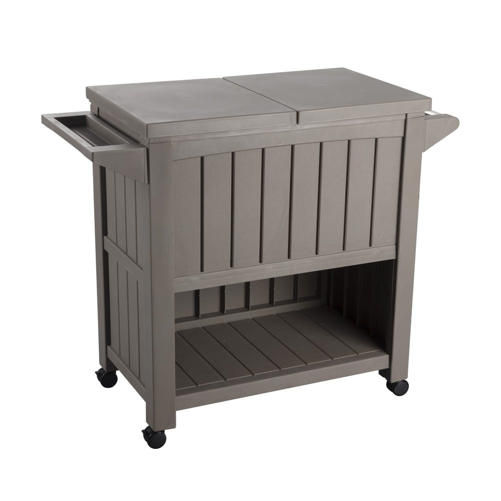 Outdoor Taupe Bar Serving Cart with Cooler 