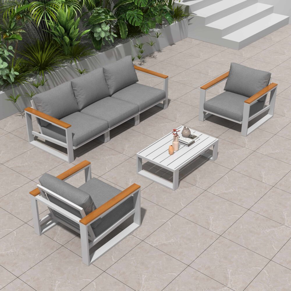 5 Seater Outdoor White Grandeur Lounge Sofa Furniture Set