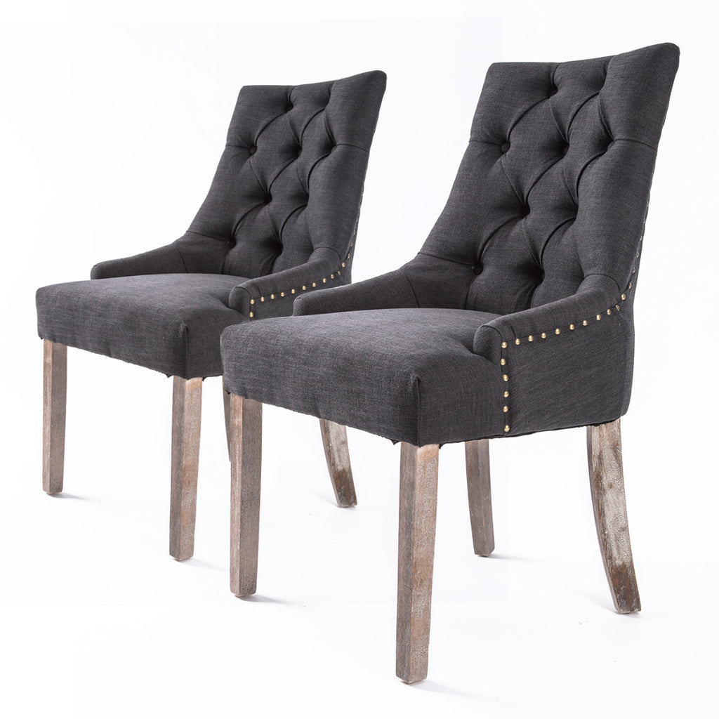 2x French Provincial Dining Chair Oak Leg AMOUR BLACK