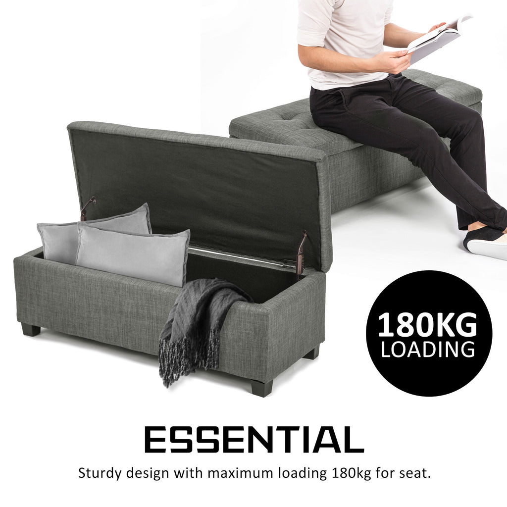 Storage Ottoman 102cm Fabric DARK GREY