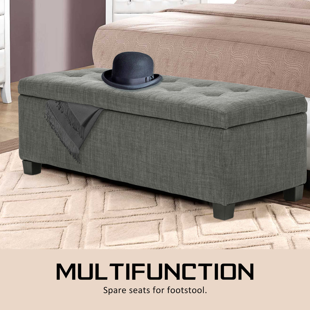 Storage Ottoman 102cm Fabric DARK GREY