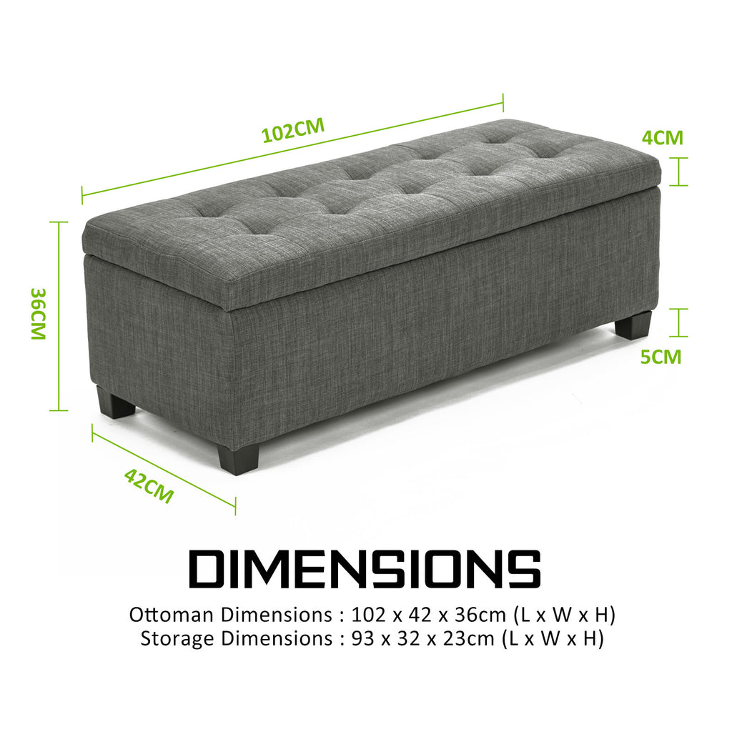 Storage Ottoman 102cm Fabric DARK GREY