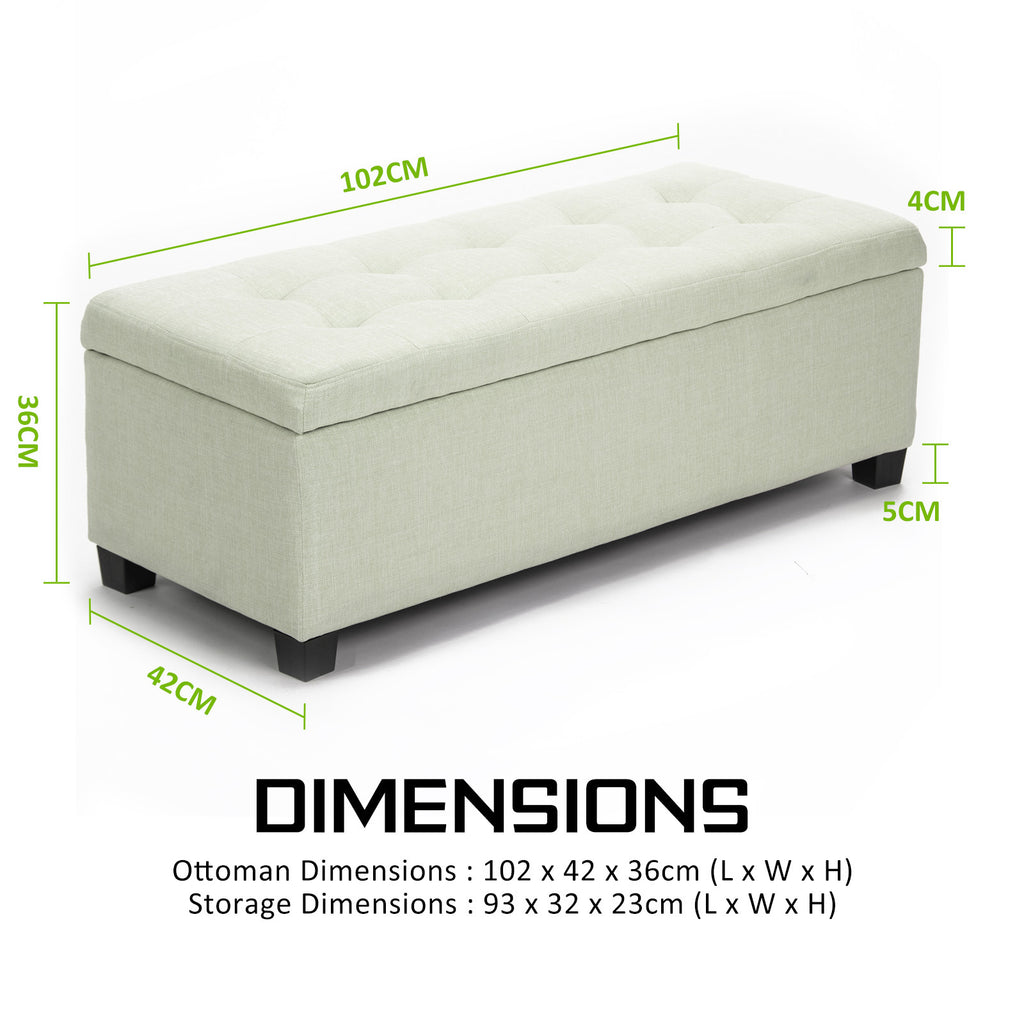 Storage Ottoman 102cm Fabric LIGHT GREEN