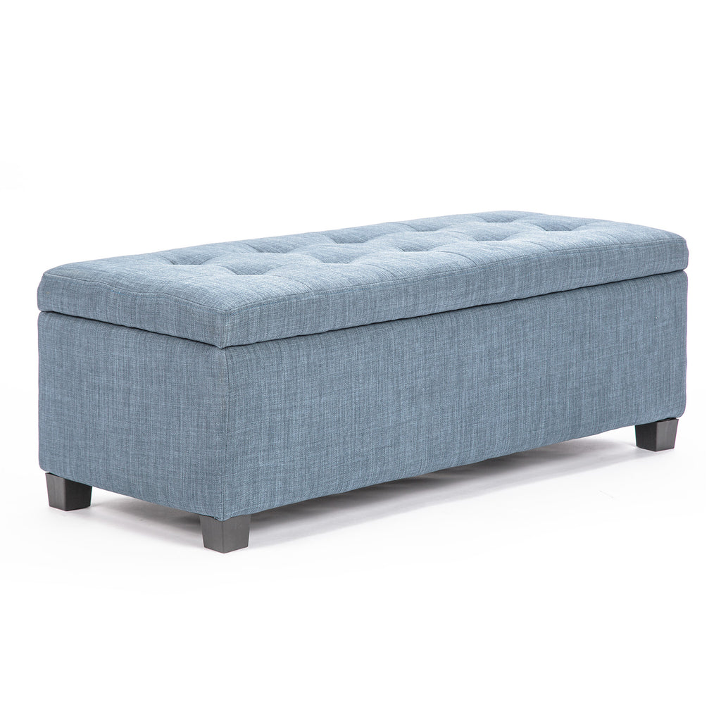 Storage Ottoman 102cm Fabric LIGHT GREY BLUE