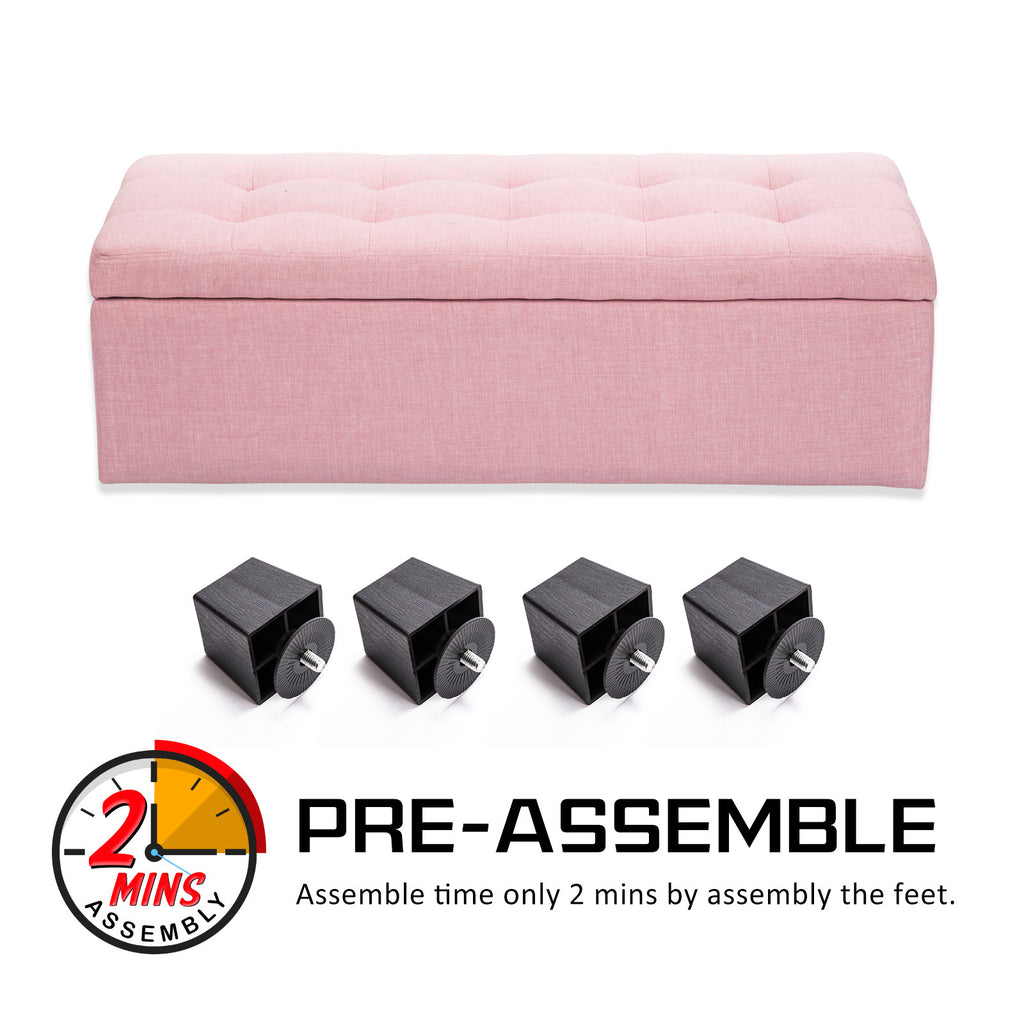 Storage Ottoman 102cm Fabric PINK