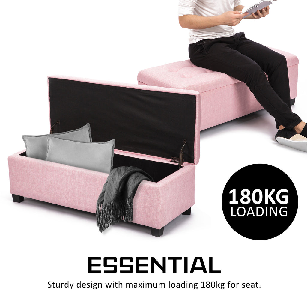 Storage Ottoman 102cm Fabric PINK