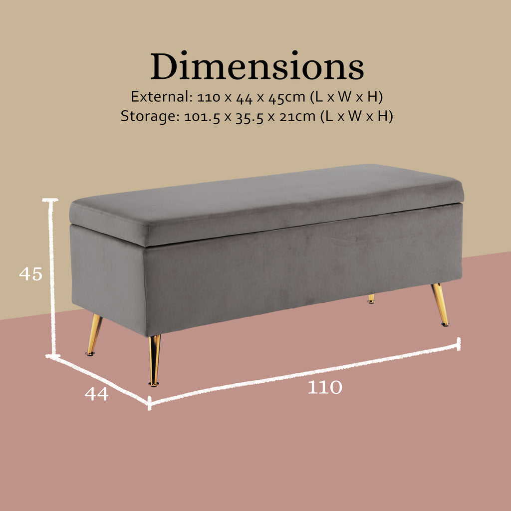 Storage Ottoman Bench Seat 110cm Velvet GREY