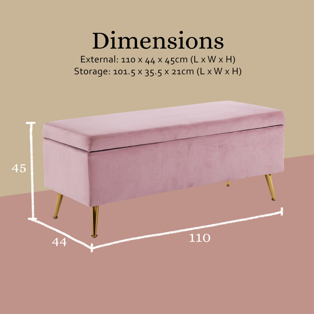 Storage Ottoman Stool Bench Seat 110cm Velvet PINK