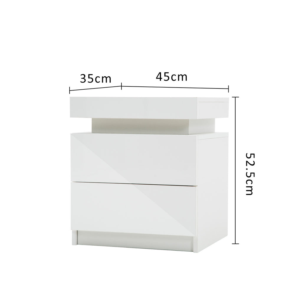 2x Bedside Table 2 Drawers RGB LED Bedroom Nightstand Gloss White