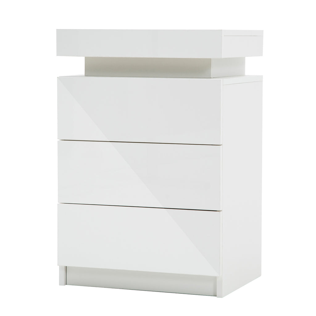 Bedside Table 3 Drawers RGB LED Bedroom Cabinet Nightstand Gloss White