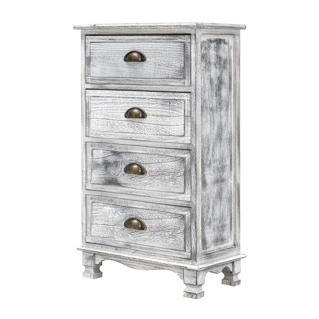 Bedside Table 4 Drawer Vintage Side Table Storage Cabinet Bedroom Grey