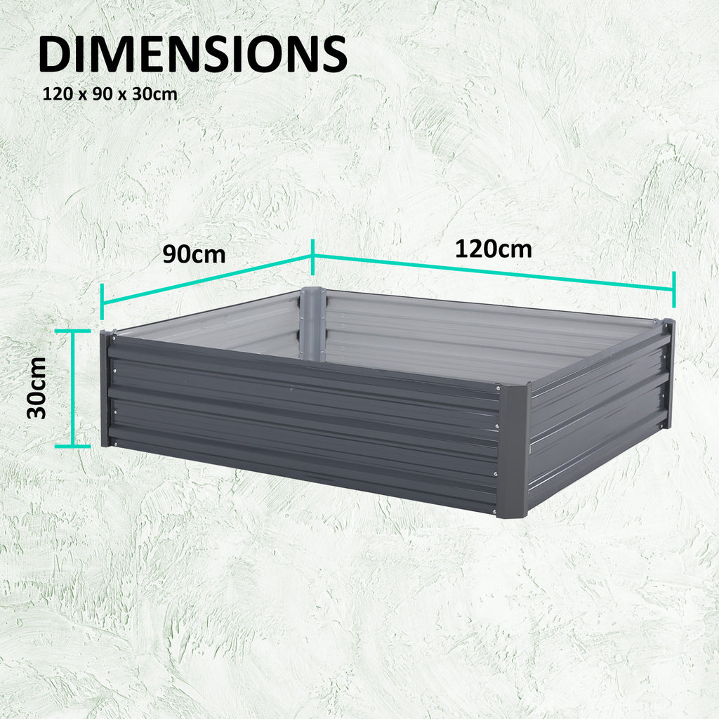 Raised Garden Bed Galvanised Steel Planter 120 x 90 x 30cm GREY